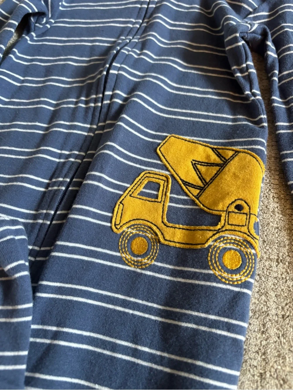Carter's Navy and White Striped Footed One-Piece with Yellow Truck